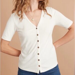 NWOT Marine Layer Lexi Ribbed V Neck Top in Cream